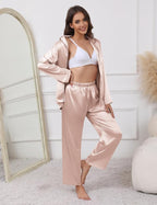 Ekouaer Pajamas For Women Set Silk Pjs 2 Piece Satin Sleepwear Long Sleeve Button Down Lounge Sets With Pant