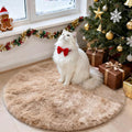 OLANLY Beige Tie-dye Round Rugs for Bedroom - Machine Washable, 3x3 Feet Circle Area Rugs for Living Room, Soft and Fluffy Shaggy Carpet for Girls and Boys, Nursery Rooms, Dorms, Home Decor Aesthetic