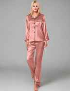 SWOMOG Womens Silk Satin Pajamas Set Long Sleeve Button Down Sleepwear 2 Piece Lounge Set Pj Set XS-3XL
