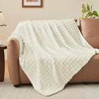 BEDELITE Cream Throw Blanket for Couch and Bed- Super Soft and Warm 3D Checkered Fluffy Fuzzy Fleece Blanket, Luxurious Plush Cozy Blanket for Room Decor Spring, 50x60 inches