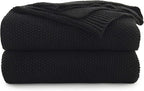 Longhui bedding Black Cotton Cable Knit Throw Blanket for Couch Sofa Chair Bed Home Decorative, 3.4 Pounds 60 x 80 Inch Lightweight Woven Throw Blankets with Bonus Laundering Bag