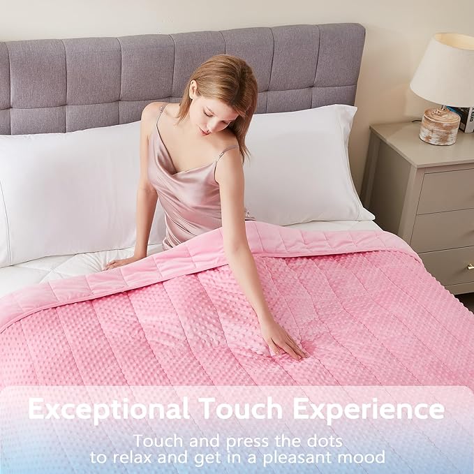 L'AGRATY Weighted Blanket for Adult - 60"x80" 15lbs Minky Dots Heavy Blanket with Glass Beads Soft Breathable for All-Season Summer Fall Winter Thick Comfort for Sleeping