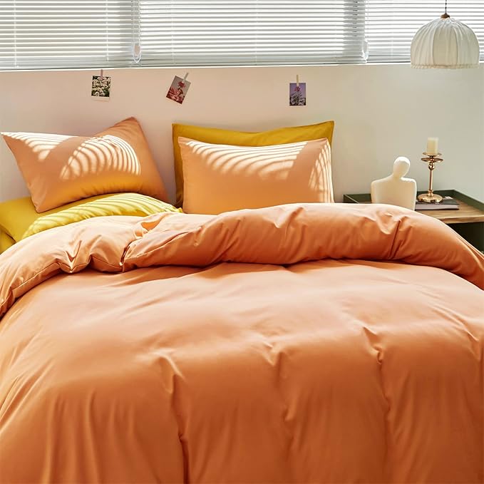 Luxlovery Peach Comforter Set Twin Girls Teens Peach Pink Bedding Comforter Set Solid Soft Orange Pink Breathable Blanket Quilts 3 Piece Bedding Set for Twin Bed Kids