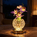 Flower Table Lamp, Orchid Flower with Crystal Vase Lamp, Cordless Touch Desk Light, 3 Colors Dimming & Rechargeable, Small Night Light for Bedroom Home, Romantic Gifts for Girl Women (Purple)
