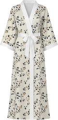 Hellomamma Womens Satin Silk Robe: Lightweight 3/4 Sleeve Comfy Floral Print Kimono Sleepwear for Bride Wedding Party Gift