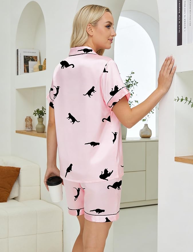 DOLOS Silk Satin Pajama Set for Women Short/Long Sleeve 2-Piece Silky Pajamas for Women Button Down Pjs Sleepwear Loungewear