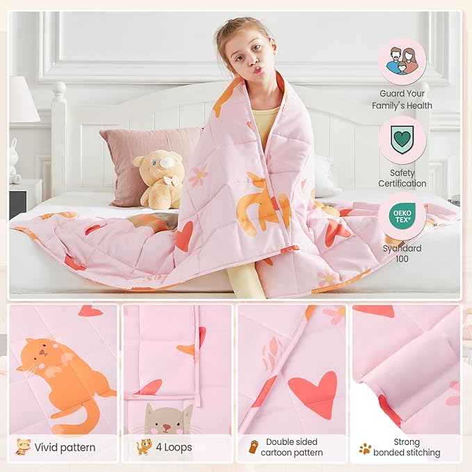HOSUKKO Weighted Blanket - 3 lbs Pink Cat Heavy Blanket - Small Size Breathable Blanket(20 * 30 inches, 3 lbs)