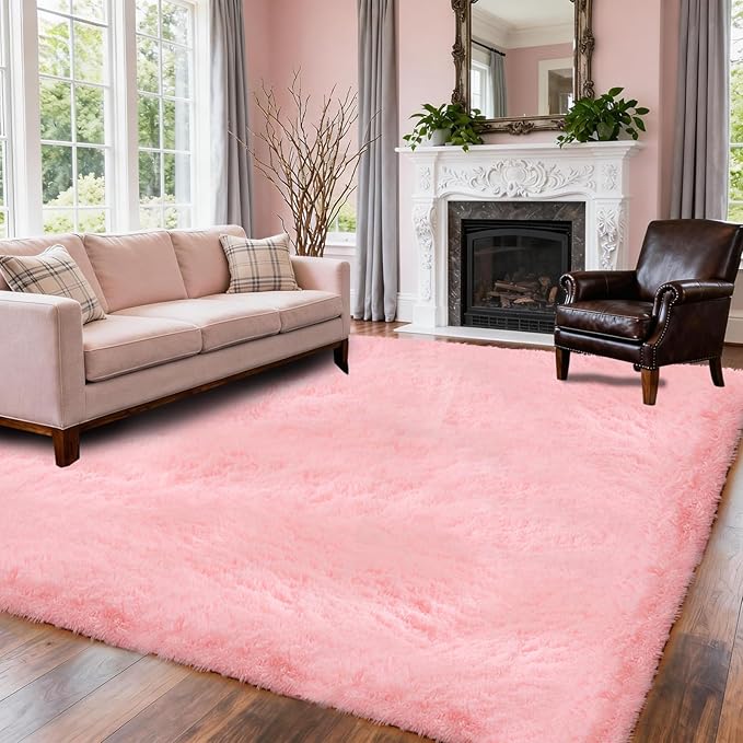 Pink Carpet Fluffy 5x7 Area Rugs for Bedoom Girls, Soft Fuzzy Furry Shag Rug for Living Room, Upgrade Non-Slip Plush Shaggy Bedside Rug, Cute Plush Kids Rug for Baby, Nursery, Dorm, Home Decor