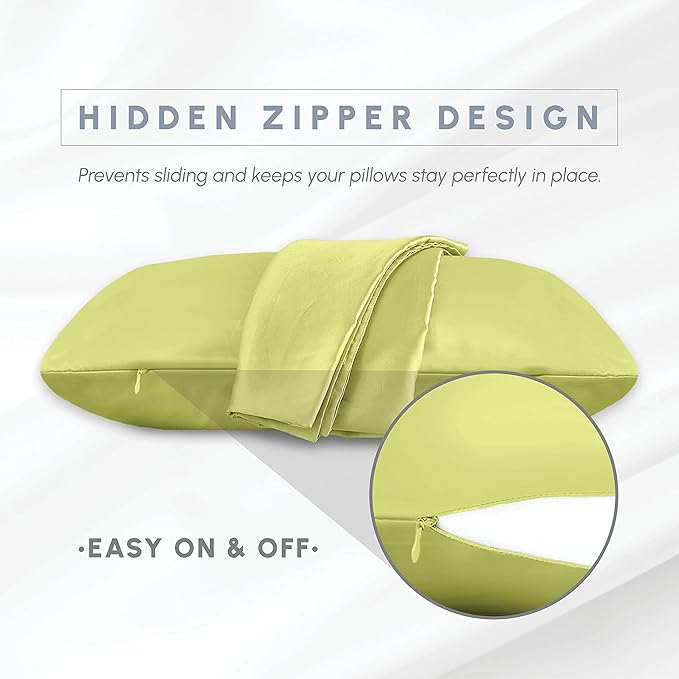 Elegant Comfort 6-PACK Cooling Viscose Satin Pillowcase Set with Hidden Zipper closure, Silky Smooth for Hair and Skin Care-Beautiful Gift Box-6-Piece Satin Pillowcases, Standard/Queen,Pistachio Green