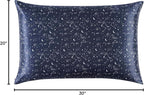 ALASKA BEAR Luxury Silk Pillowcase for Beauty Sleep, Genuine 22 Momme Mulberry Silk Pillow Case Slip for Room Decor, Navy Constellation Floral Pattern Printed, Queen Size (1pc, Gift Box)