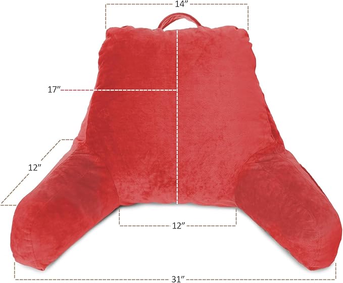 Clara Clark Reading Pillow with Shredded Memory Foam for Sitting Up in Bed and Couch, Back and Arms Adjustable Support for Adults & Teens Backrest Pillows for Reading, with Washable Cover Red