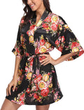 Women's Floral Satin Robes Bride Bridesmaid Getting Ready Robe Short Silky Kimono Sleepwear for Wedding Party