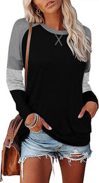 Magritta Women's Long Sleeve Leopard Color Block Tunic Comfy Crewneck T Shirt Tops Black XL
