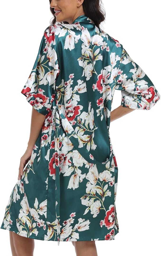 Women's Satin Robe Sets 2 Piece Nightgown Silk Pajama Sexy Floral Lingerie Lace Cami Sleepwear Night Robes