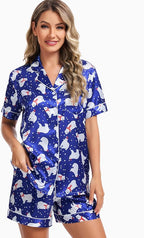 SWOMOG Womens Silk Satin Pajamas Set Short Sleeve Sleepwear Button Down Top and Shorts Loungewear 2 Piece Pjs Set XS-3XL