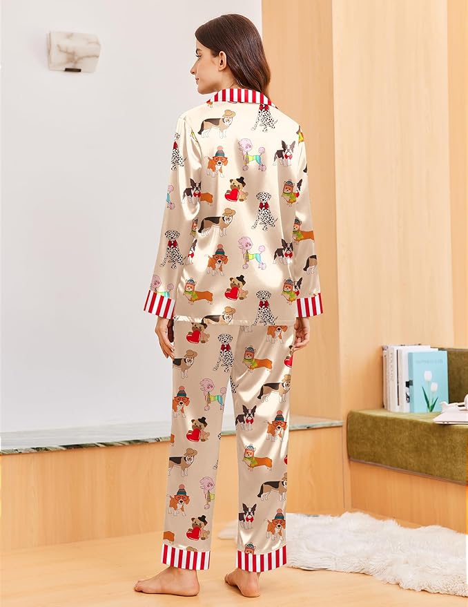 Ekouaer Silk Pajamas for Women Long Sleeve Satin Pajama Set Silky Pj Sets 2 Piece Button Down Loungewear Sleepwear