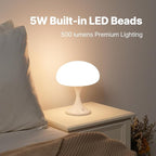 MAGCHARM Mushroom Lamp, 5W LED Cordless Rechargeable Table Lamp with Glass Shade, Small Retro Dimmable Touch Light with 3 Color Temps, Aesthetic Mid Century Bedside Light for Bedroom Ambient, White