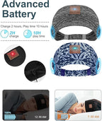 2-Pack Sleeping Headphones, Headband Headphones with Ultra-Thin HD Stereo Speaker, Bluetooth Headband for Sports, Workouts, Insomnia, Yoga, Air Travel, Meditation - Gray&Pattern Blue
