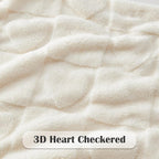 NEWCOSPLAY Super Soft King Blanket Ivory Love Premium Silky Flannel Fleece 3D Heart Checkered Lightweight Bed Blanket All Season Use (Ivory Love, King(90"x110"))