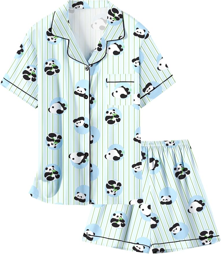 Girls & Womens Satin Pajamas Set, Silk Button-Down Sleepwear 2 Piece Nightwear, 3 Years - Women XXL