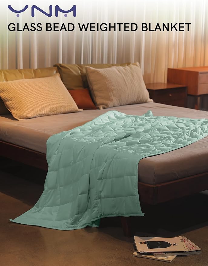 YnM Weighted Blanket — Heavy 100% Oeko-Tex Certified Cotton Material with Premium Glass Beads (Sprout Green, 41''x60'' 7lbs), Suit for One Person(~60lb) Use on Twin Bed