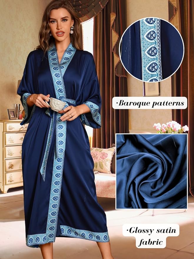 ChiaoLezhee Satin Robe Sets For Women, 2-PC Lightweight Bathrobe, Silk Sleepwear Kimono Bridesmaid Sexy Robes