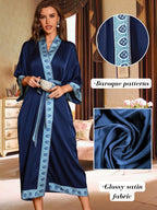 ChiaoLezhee Satin Robe Sets For Women, 2-PC Lightweight Bathrobe, Silk Sleepwear Kimono Bridesmaid Sexy Robes