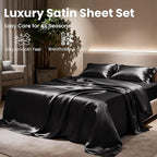 Love's cabin Twin Satin Sheets Sets - 3 Piece Black Silky Bed Sheets with Deep Pockets, Luxury Silk Feel Satin Twin Size Sheet Set Bedding Set (1 Flat Sheet,1 Fitted Sheet,1 Pillow case)