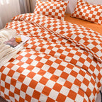 CLOTHKNOW Orange Plaid Queen Comforter Set 3Pcs Grid Bedding Comforter Sets Soft Checker Queen Comforter Burnt Orange Queen Size Comforter Sets