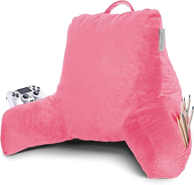 Clara Clark Reading Pillow with Shredded Memory Foam for Sitting Up in Bed and Couch, Back and Arms Adjustable Support for Adults & Teens Backrest Pillows for Reading, with Washable Cover Light Pink