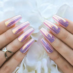 Hypnaughty 24 Pcs Party Star Chrome Coffin Medium Long Press On Nails and Glue Reflective Mirror False Nails (Party Star)