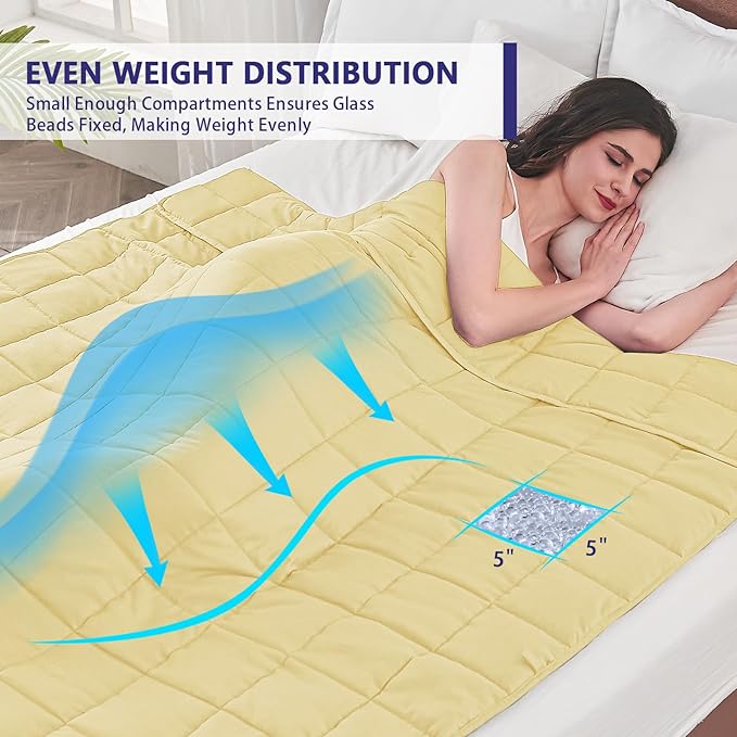 yescool Weighted Blanket for Adults (15 lbs, 48" x 72", Yellow) Cooling Heavy Blanket for Sleeping Perfect for 160-180 lbs, Twin Size Breathable Blanket with Premium Glass Bead, Machine Washable