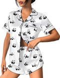 Ekouaer Womens Silk Satin Pajama Set Print Short Sleeve Sleepwear Button Down Pjs Shorts Set Loungewear