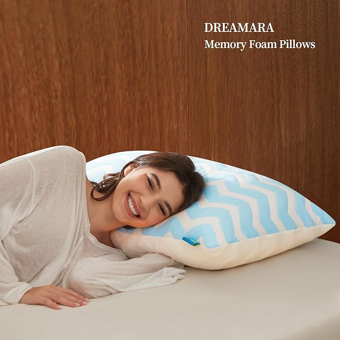 Dreamara Cooling Bed Pillows King Size – Adjustable Loft Shredded Memory Foam Pillows for Side, Back & Stomach Sleepers, Supportive & Breathable for Hot Sleepers (Blue)