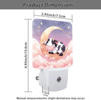 Cow Night Lights Plug Into Wall, Cute Fanciful Moon Clouds Summer Peach Automatic Plug in Night Lights with Sensor for Living Room Family Room Bedroom Decor 1pcs