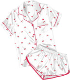 Ekouaer Womens Silk Satin Pajamas Short Sleeve PJS Shorts Set Soft Button Down Sleepwear 2 Piece Loungewear S-5XL