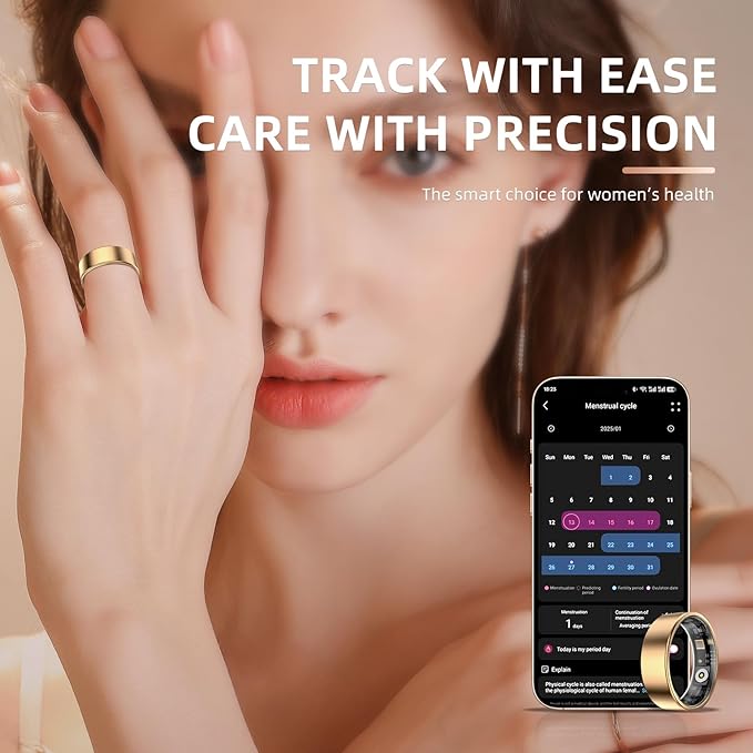 Smart Ring Pro, Fitness Tracker with Heart Rate, Blood Pressure, Stress, Sleep Tracking, Step Tracking, 10ATM Waterproof, Smart Ring for iPhone and Android (Gold 2.0, 11)