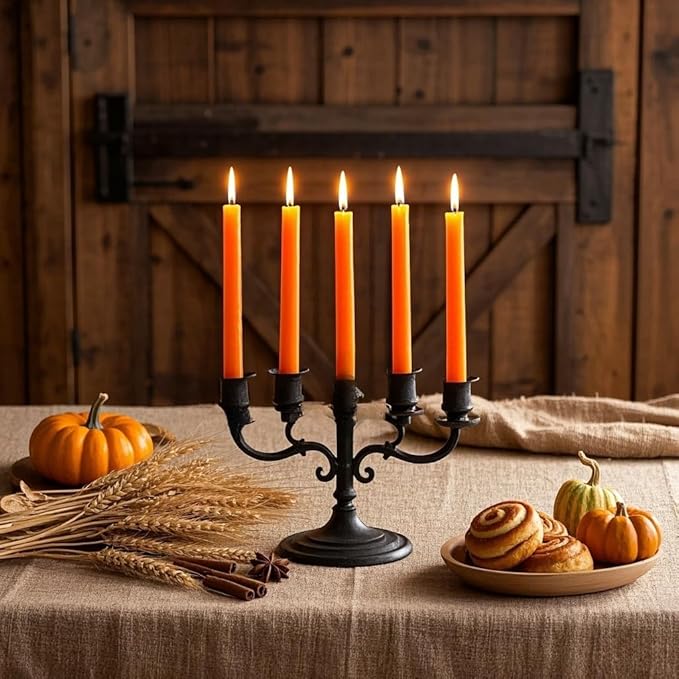 12-Pack Neon Orange Taper Candles, 10 Inch Unscented Dripless Candlesticks, Long-Lasting Burn Time of 7-8 Hours, Perfect for Fall Harvest Halloween Thanksgiving Dinners Parties and Home Décor