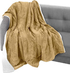 Elegant Comfort Throw Blanket, Reversible Sherpa Flannel, Ultra-Soft, Fuzzy, Cozy and Plush- All Season Lightweight Decorative Throw, 50 x 60 inches, Solid Sherpa Throw, Gold