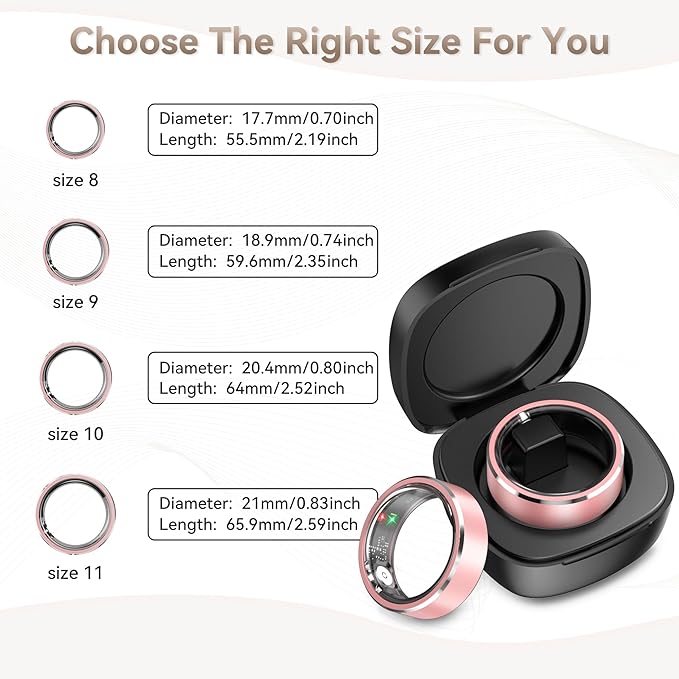 Smart Ring for Women, Fitness & Activity Tracker with Blood Pressure/Heart Rate Monitor, Sleep Tracker, Step Counter, IP68 Waterproof Ring for iOS & Android,Fast Charge, No Subscription (Pink,Size9）