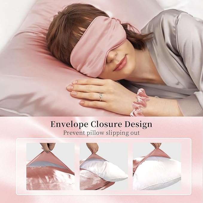 my novel things Satin Pillowcase Gift Set with Silk Satin Sleep Mask 4 Scrunchies, 2Pack Standard Size Pillow Cases Luxury Sleeping for Women Wife Birthday Valentines Day Wedding Gifts for Girlfriend