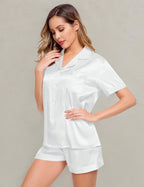 LecGee Womens Silk Satin Pajamas Short Sleeve Loungewear Two-Piece Sleepwear Button-Down Pj Set