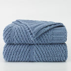 Amélie Home Knit Throw Blanket, Soft Chenille Cozy Breathable Chevron Chunky Decorative Blanket for Couch, Bed & Sofa, French-Inspired Lightweight Warm Gift for Women, Washed Blue, 50"x60"