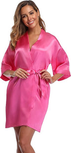 Robe for Women Silky Lightweight Satin Kimono Bride Bridesmaids Wedding Party Robes Dressing Gown Summer Loungewear