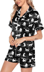 SWOMOG Satin Matching Pajamas Sets Couple Silk Button Down Nightwear Women & Men Short Sleeve Sleepwear 2 Pieces Loungewear