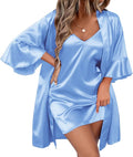 Ekouaer Women's Silk Robe Set V-neck 2 Piece Bridal Party Robes and Satin Bathrobe Set with Pockets