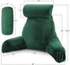 Clara Clark Reading Pillow with Shredded Memory Foam Includes 2 Neck and Lumber Support Pillows, Designed for Sitting Up in Bed and Couch Back and Arms Adjustable Support for Adults & Teens Dark Green