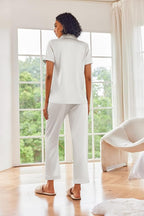 Ekouaer Silk Satin Pajamas Set Women Short Sleeve Sleepwear Soft Button Down Loungewear Pjs Set
