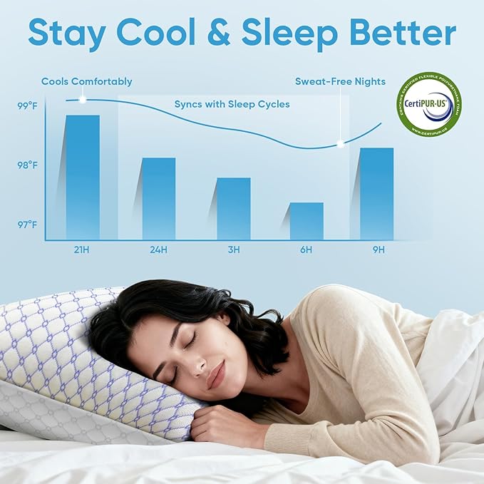 OAISZ Cooling Pillow Queen Size Set of 2, Shredded Memory Foam Bed Pillows for Sleeping, Adjustable Pillows with Cooling Cover, Soft Yet Supportive Memory Foam Pillows for Side Back Stomach Sleepers