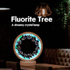 Runyangshi Natural Crystal Green Fluorite Small Tree Round White Frame Tri-Color Ambient Light Home Decoration Night Light Gift for Women